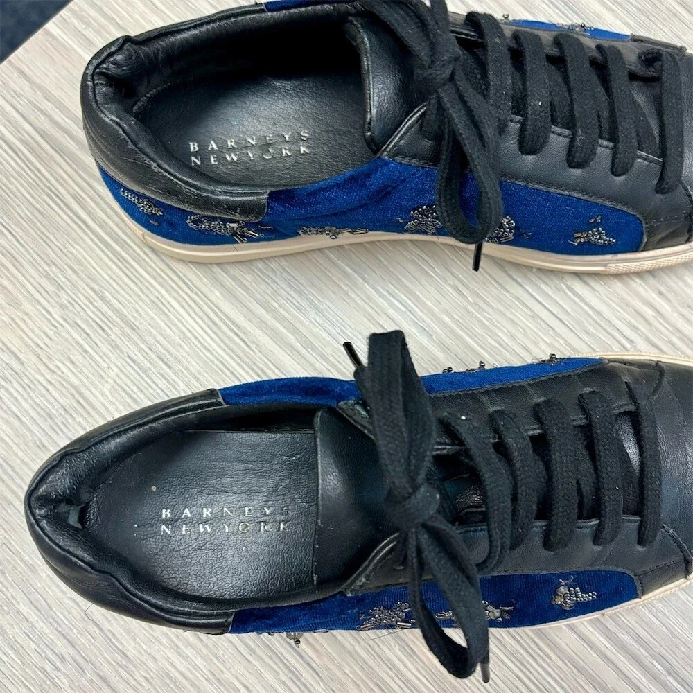 Barneys New York Sneakers Womens EU 38 Blue Beaded Bug Embellished Low Top